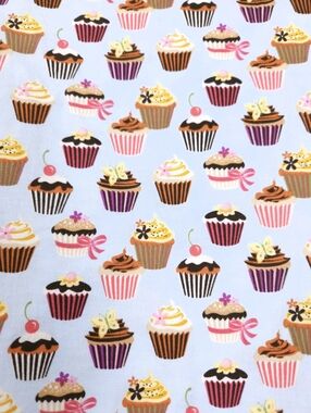 Robert Kaufman Sweet Tooth Cupcake Fabric Light Blue Cotton 58x42